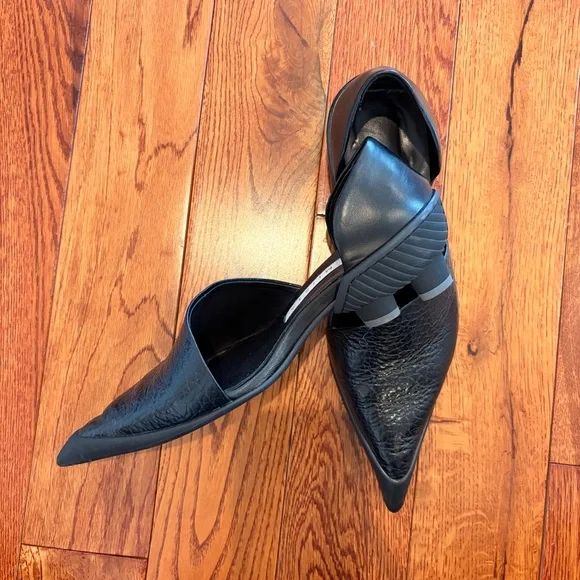 Miista Delt Courts Black Pointed Leather D'Orsay Flats - Picture 3 of 5